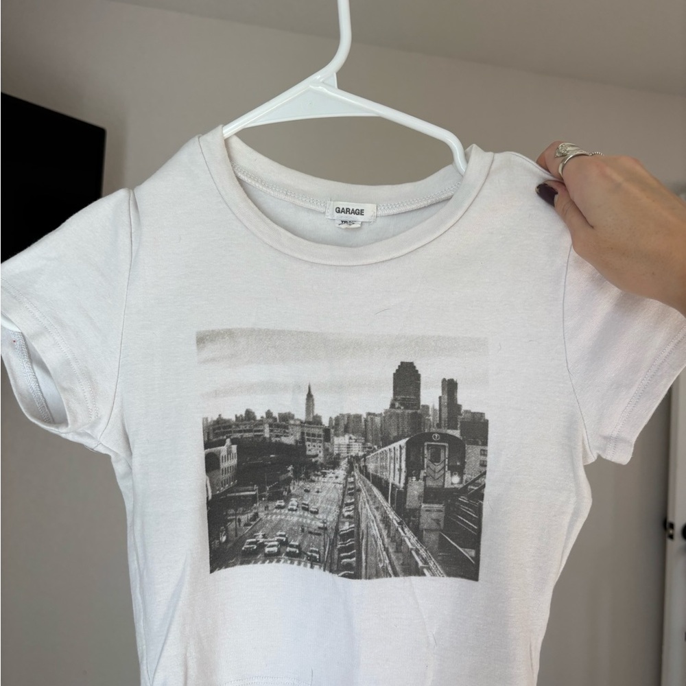 Garage White Graphic Crop Top